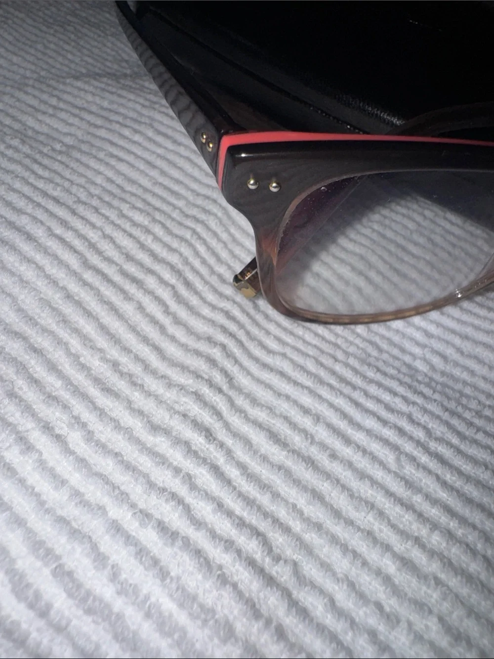 Kate Young for Tura - pink/brown glasses frames with stud detail